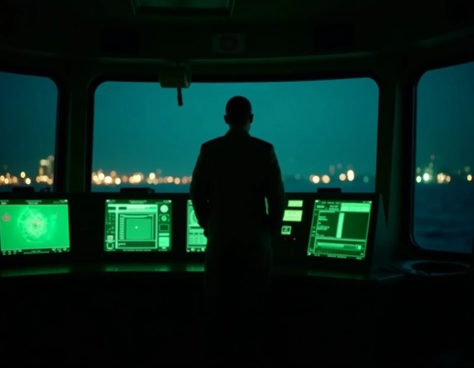 Officer on the bridge at night watch